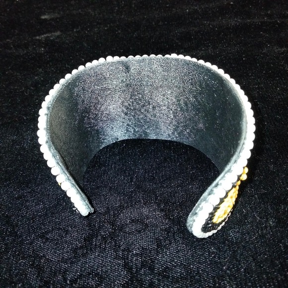 Iris Apfel & Bajalia Beaded Turquoise Yellow & Black Embellished Cuff Bracelet - Picture 5 of 11